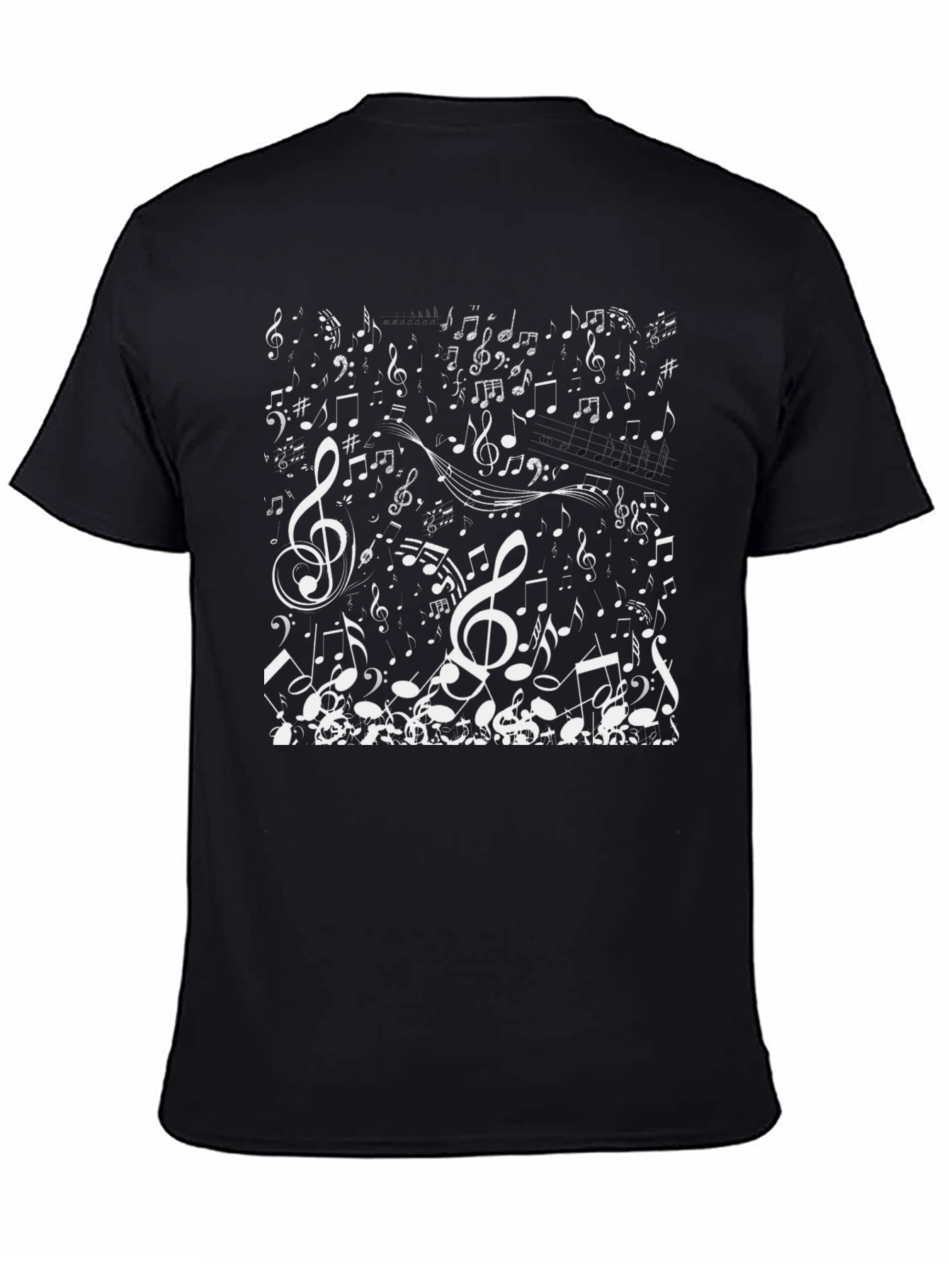 Music Notes Graphic Tee - Black Cotton Casual T-Shirt