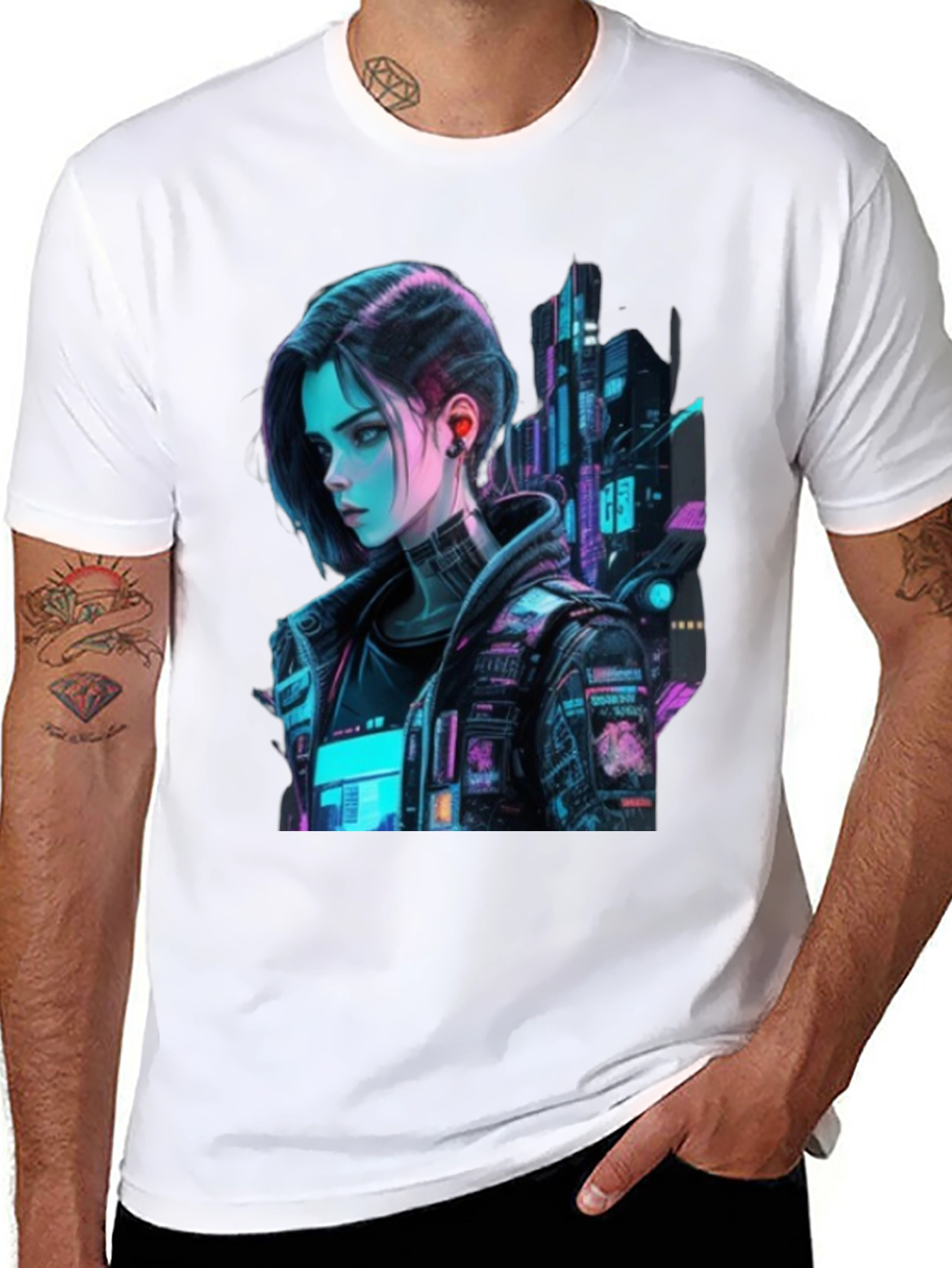 Cyberpunk Girl Graphic Tee - Futuristic Style