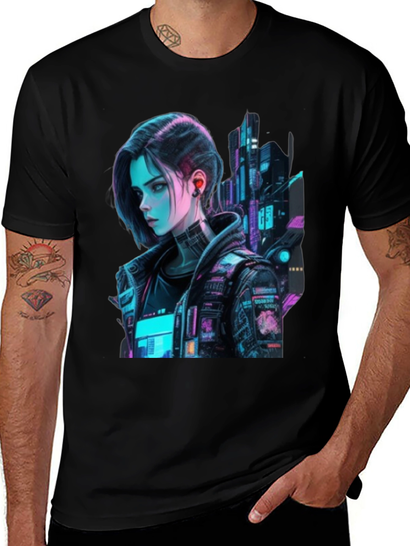 Cyberpunk Girl Graphic Tee - Futuristic Style