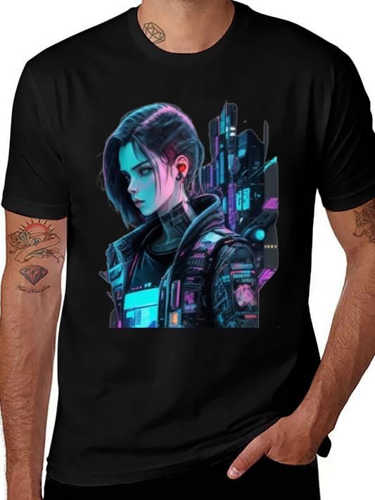 Cyberpunk Girl Graphic Tee - Futuristic Style