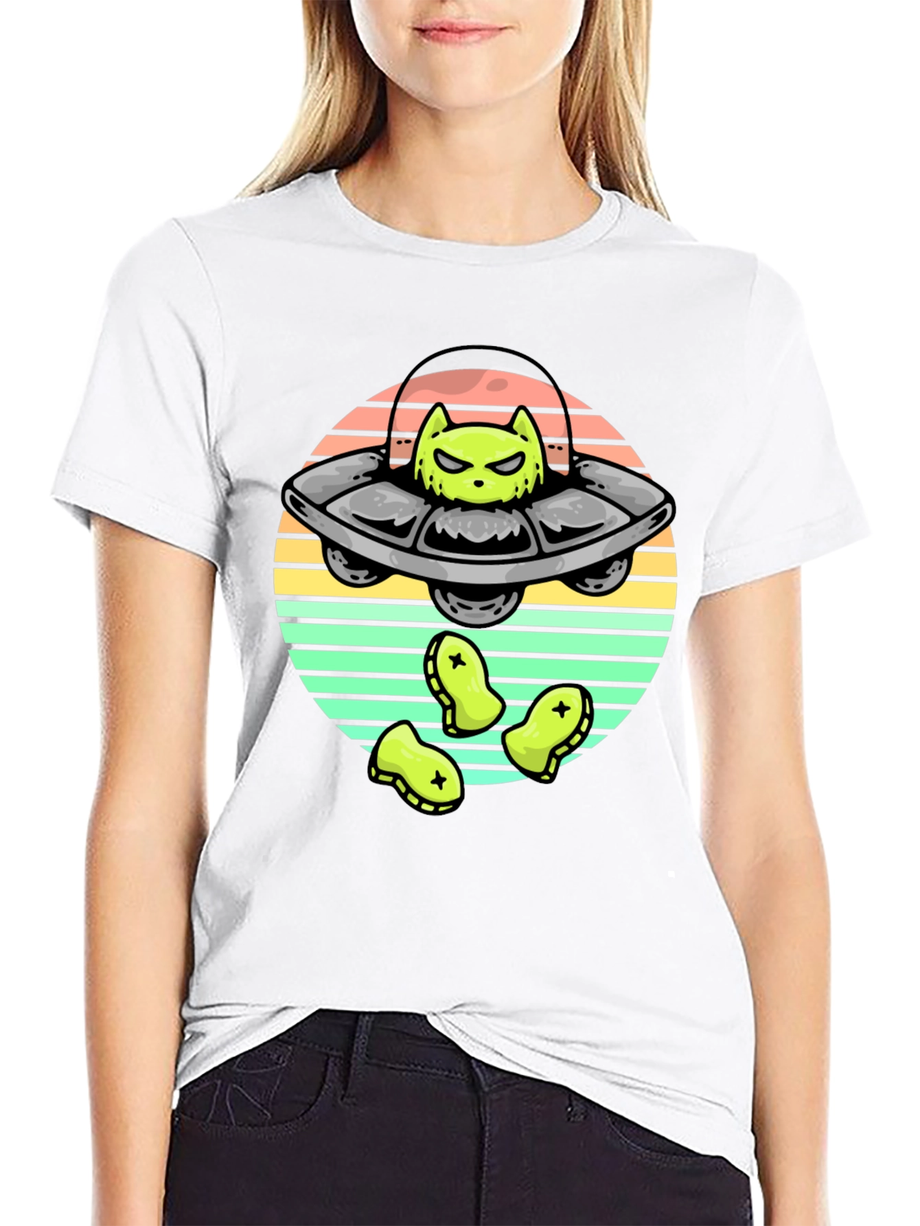 Alien Cat UFO Graphic T-Shirt