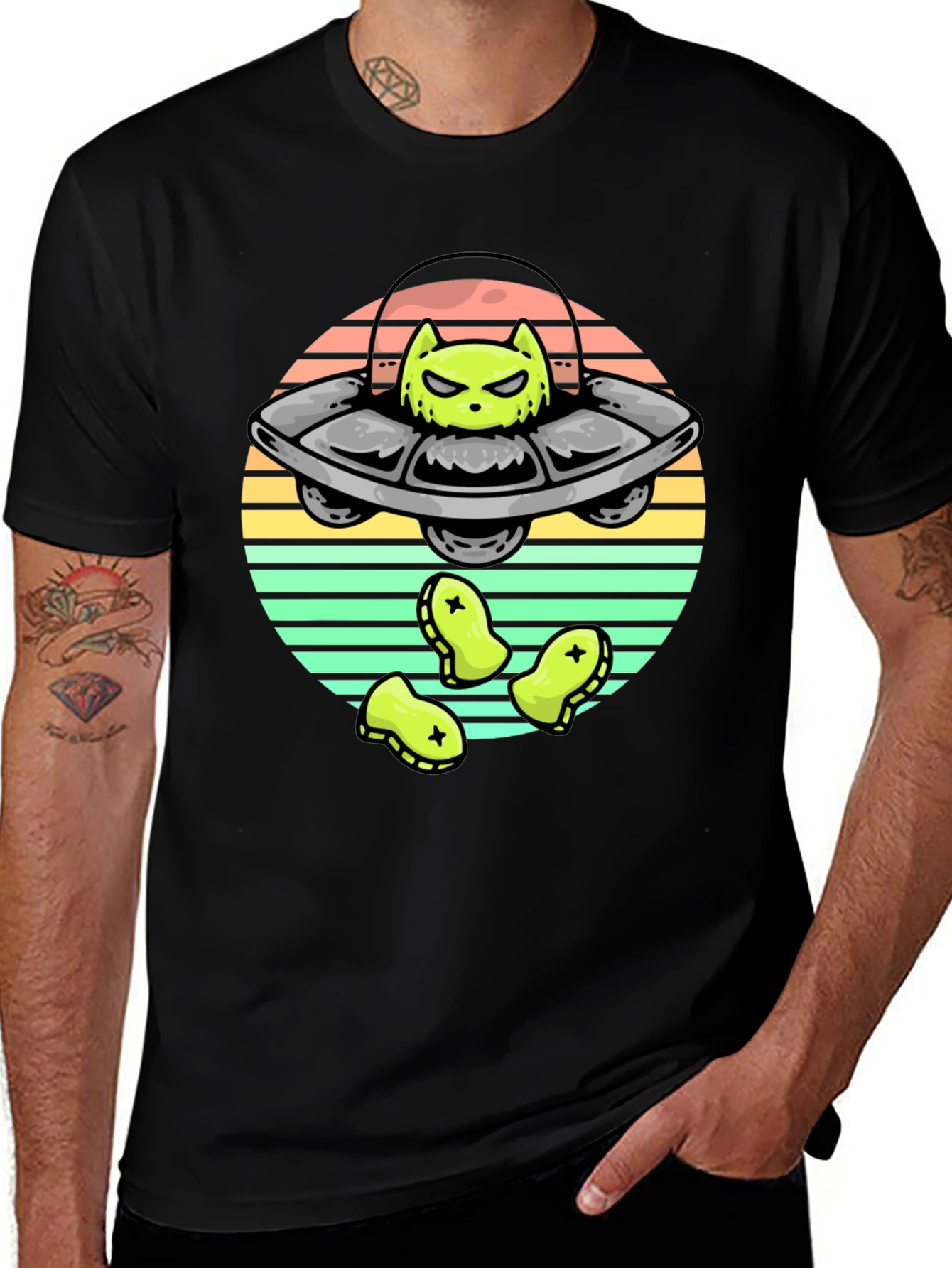 Alien Cat UFO Graphic T-Shirt