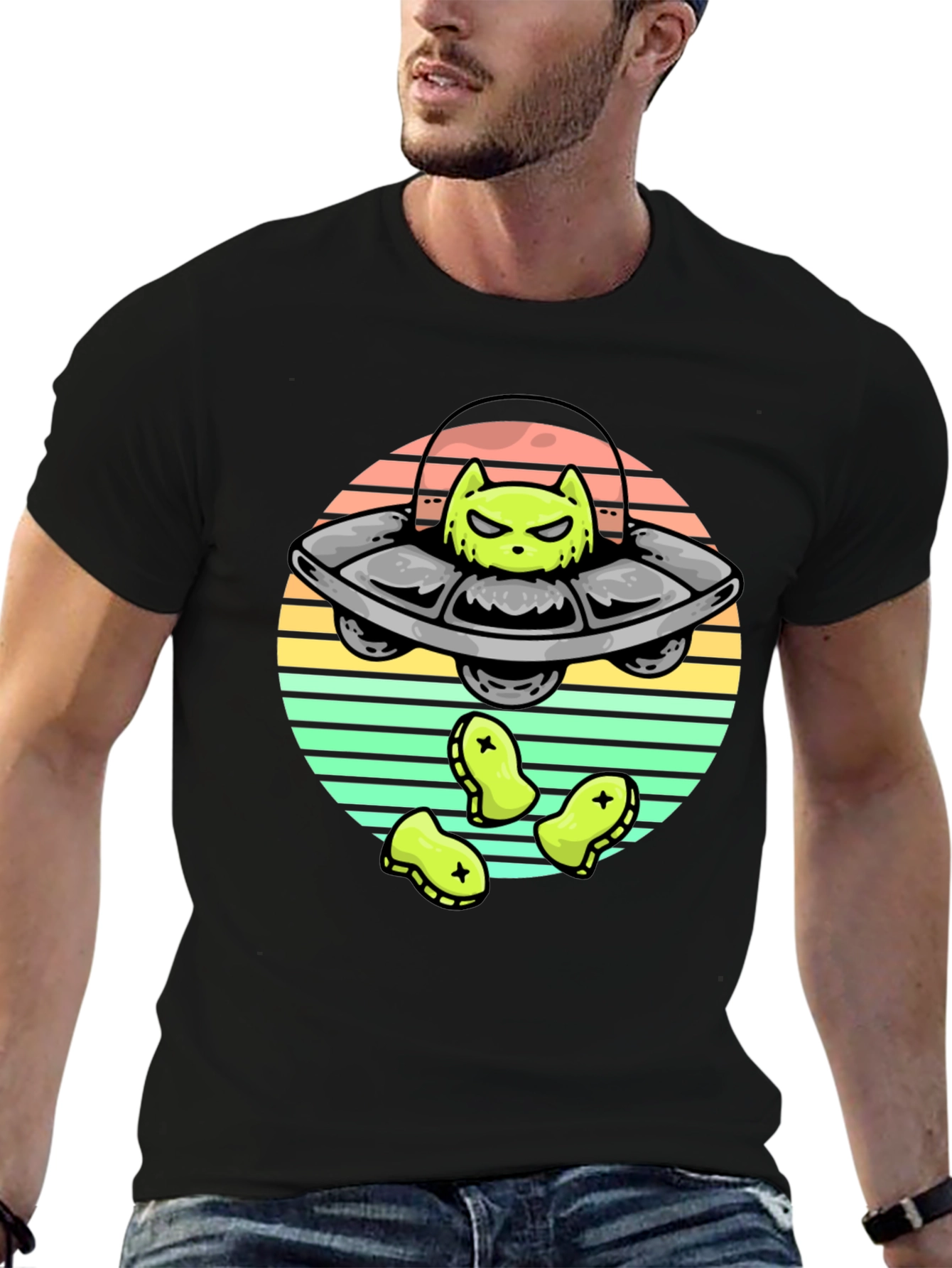 Alien Cat UFO Graphic T-Shirt