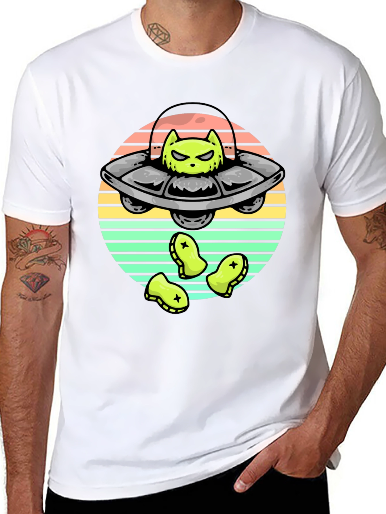 Alien Cat UFO Graphic T-Shirt