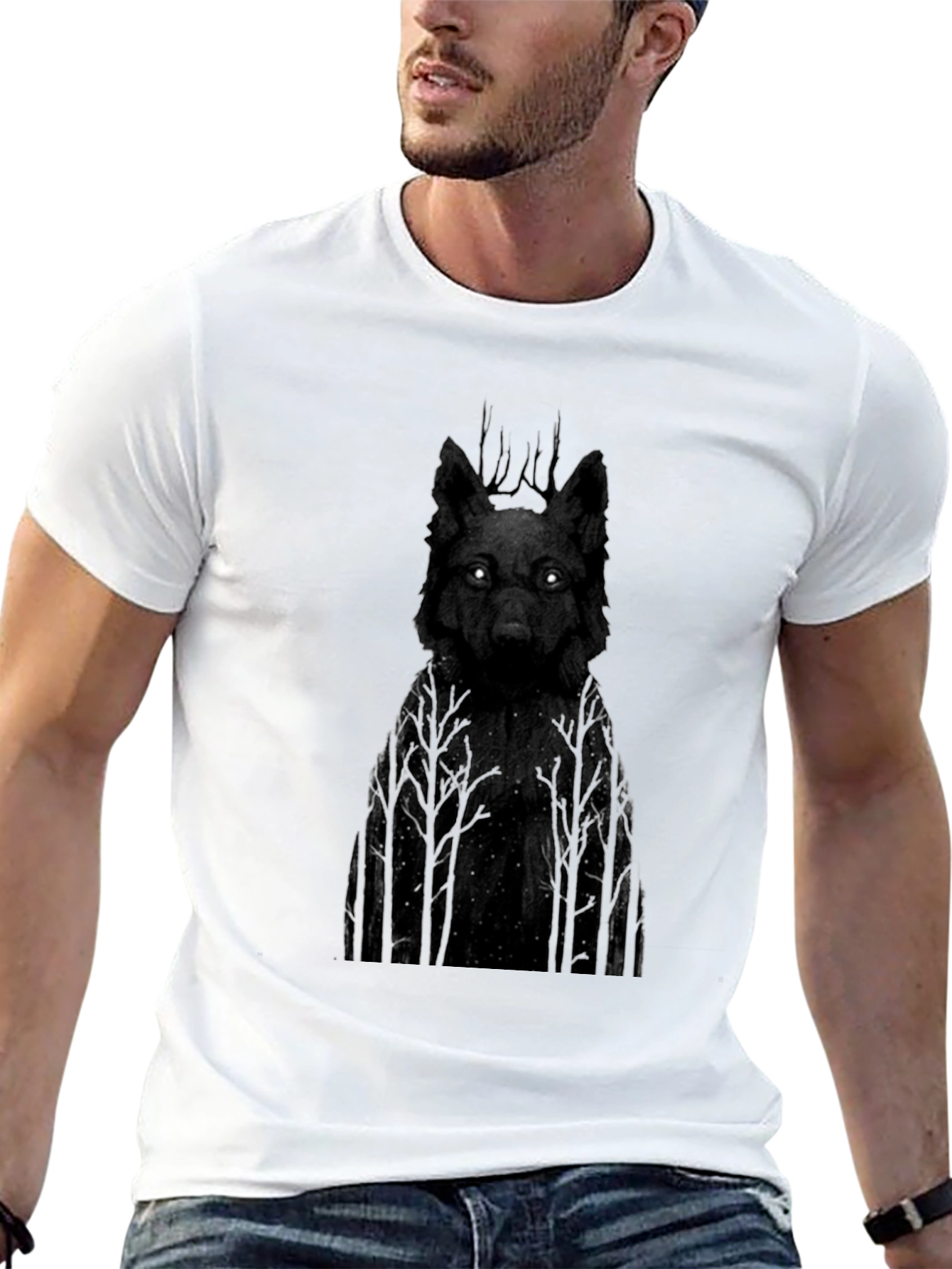Mens Black Wolf Graphic Tee