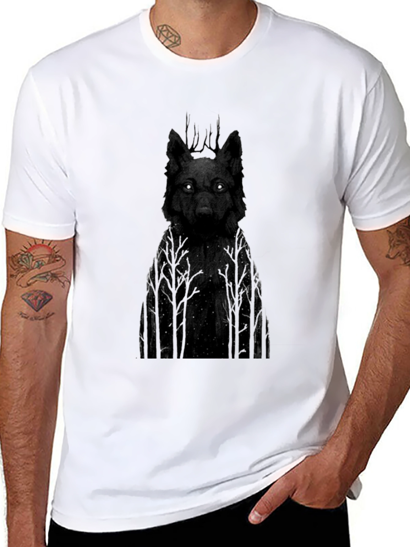 Mens Black Wolf Graphic Tee