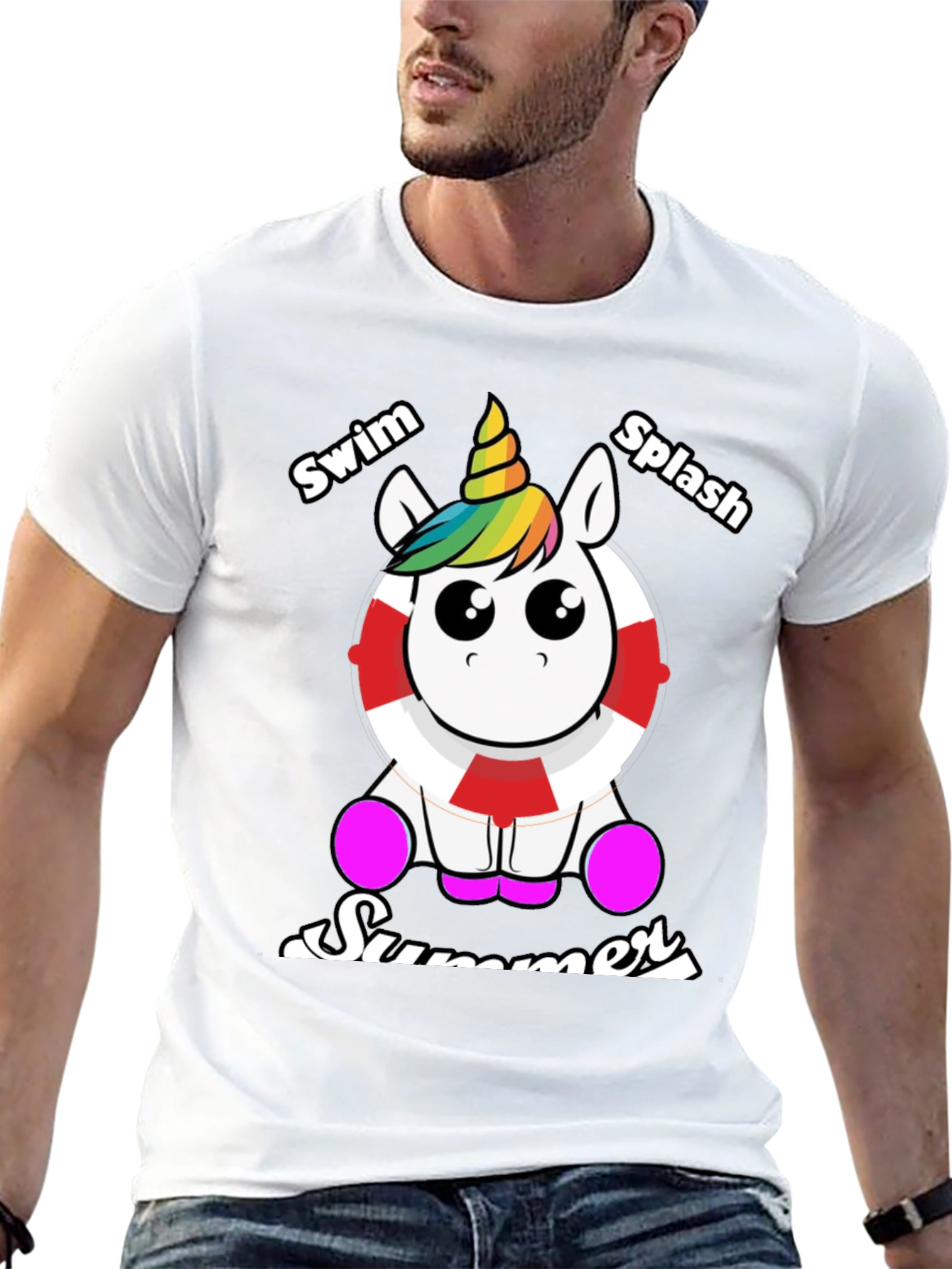 Unicorn Summer Swim Splash Graphic Tee