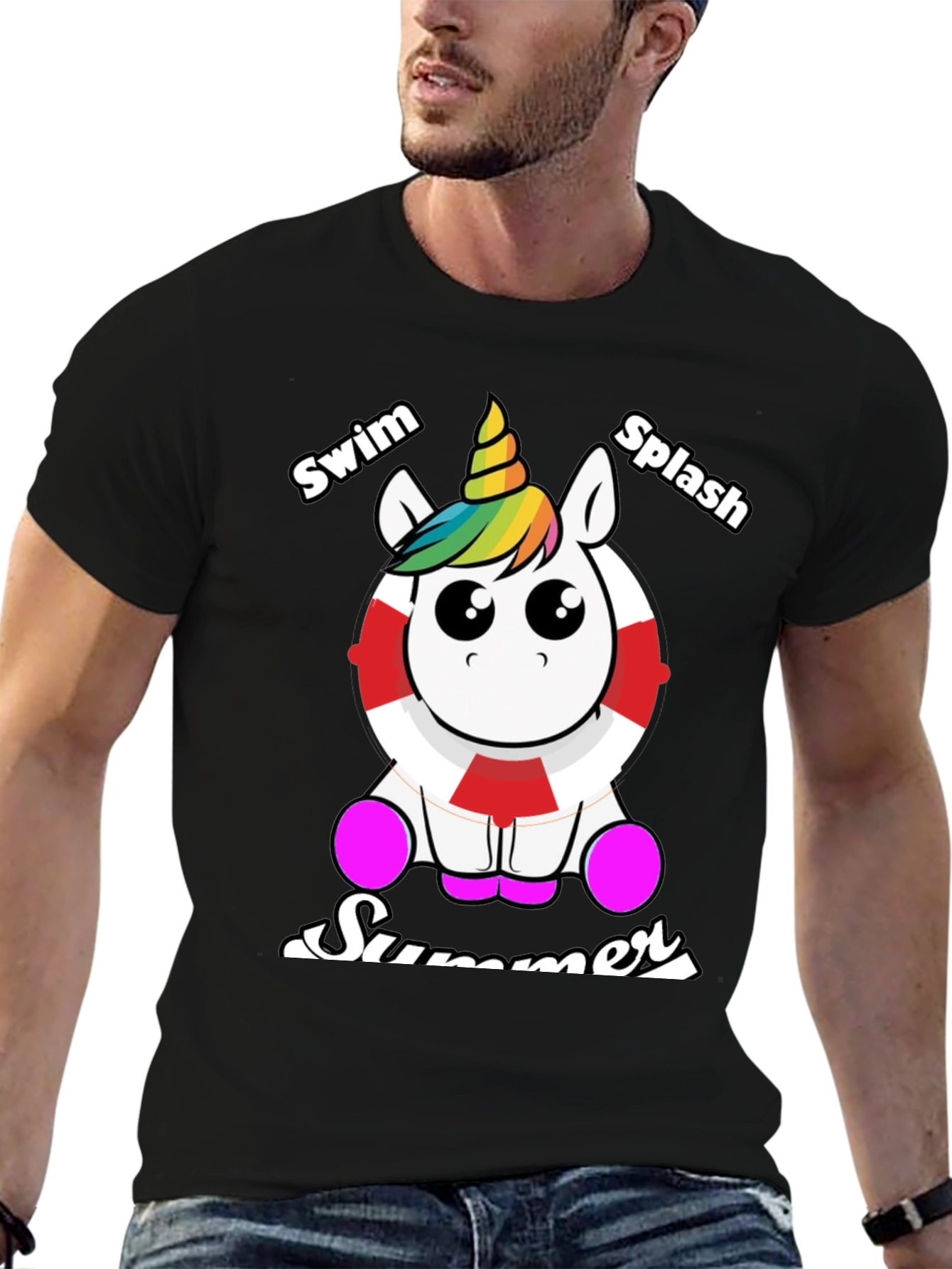 Unicorn Summer Swim Splash Graphic Tee