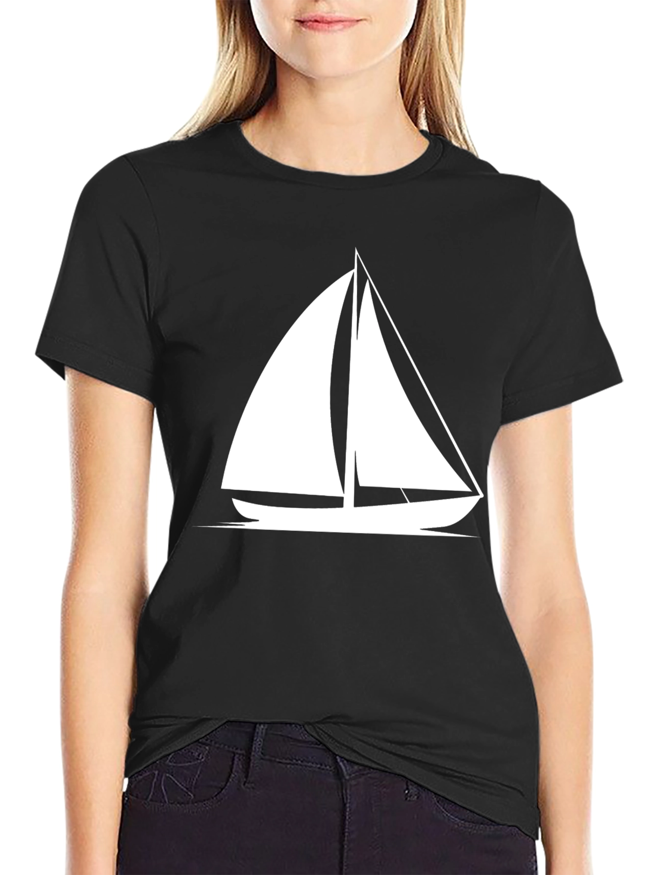 Sailboat Graphic Tee - Black Cotton T-Shirt