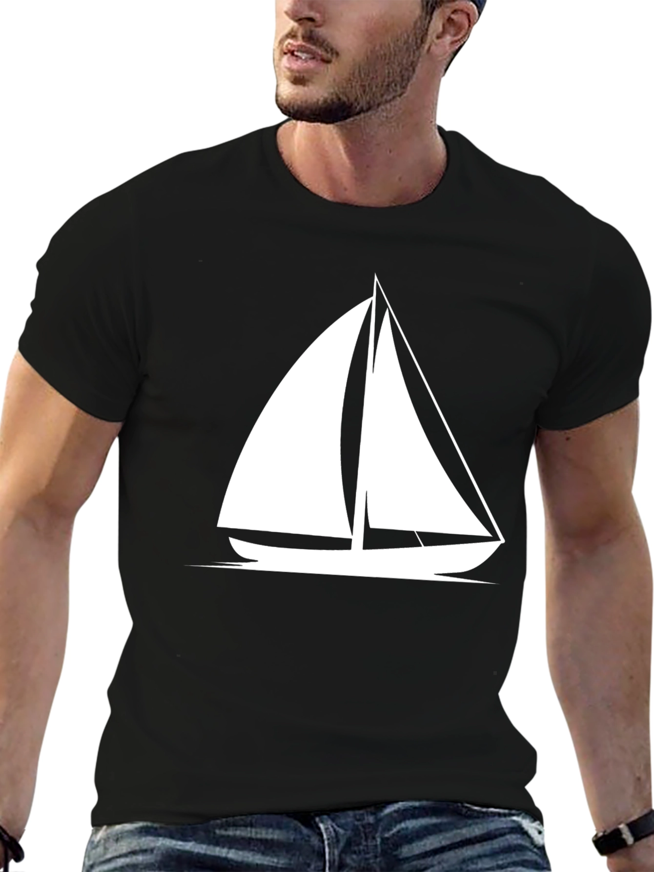 Sailboat Graphic Tee - Black Cotton T-Shirt