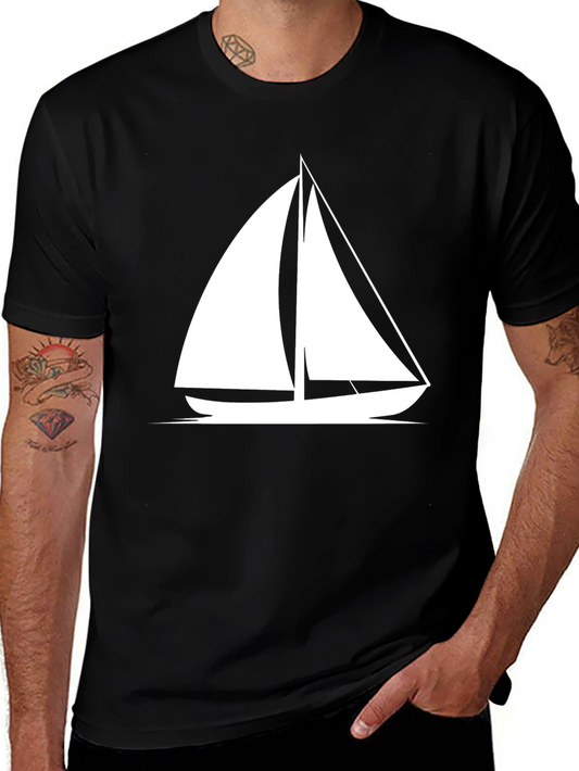 Sailboat Graphic Tee - Black Cotton T-Shirt