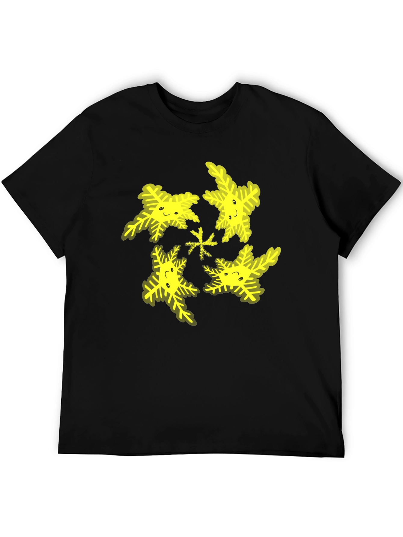 Cheerful Snowflake Pattern Black T-Shirt