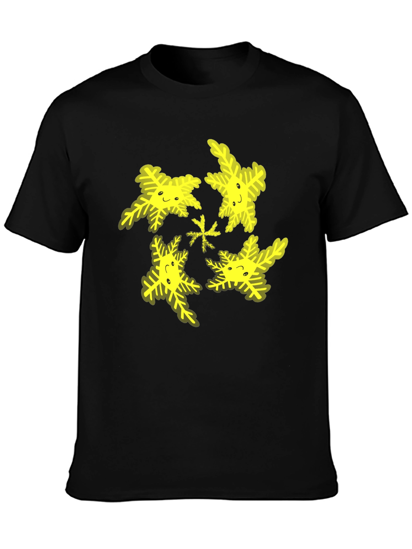 Cheerful Snowflake Pattern Black T-Shirt