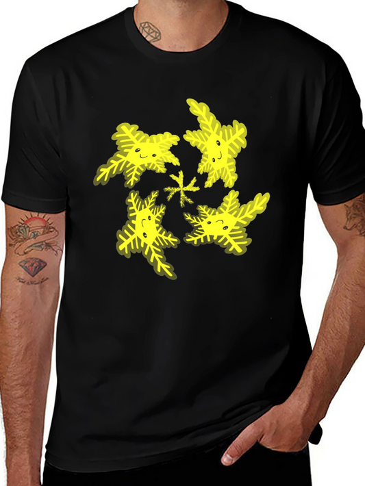 Cheerful Snowflake Pattern Black T-Shirt