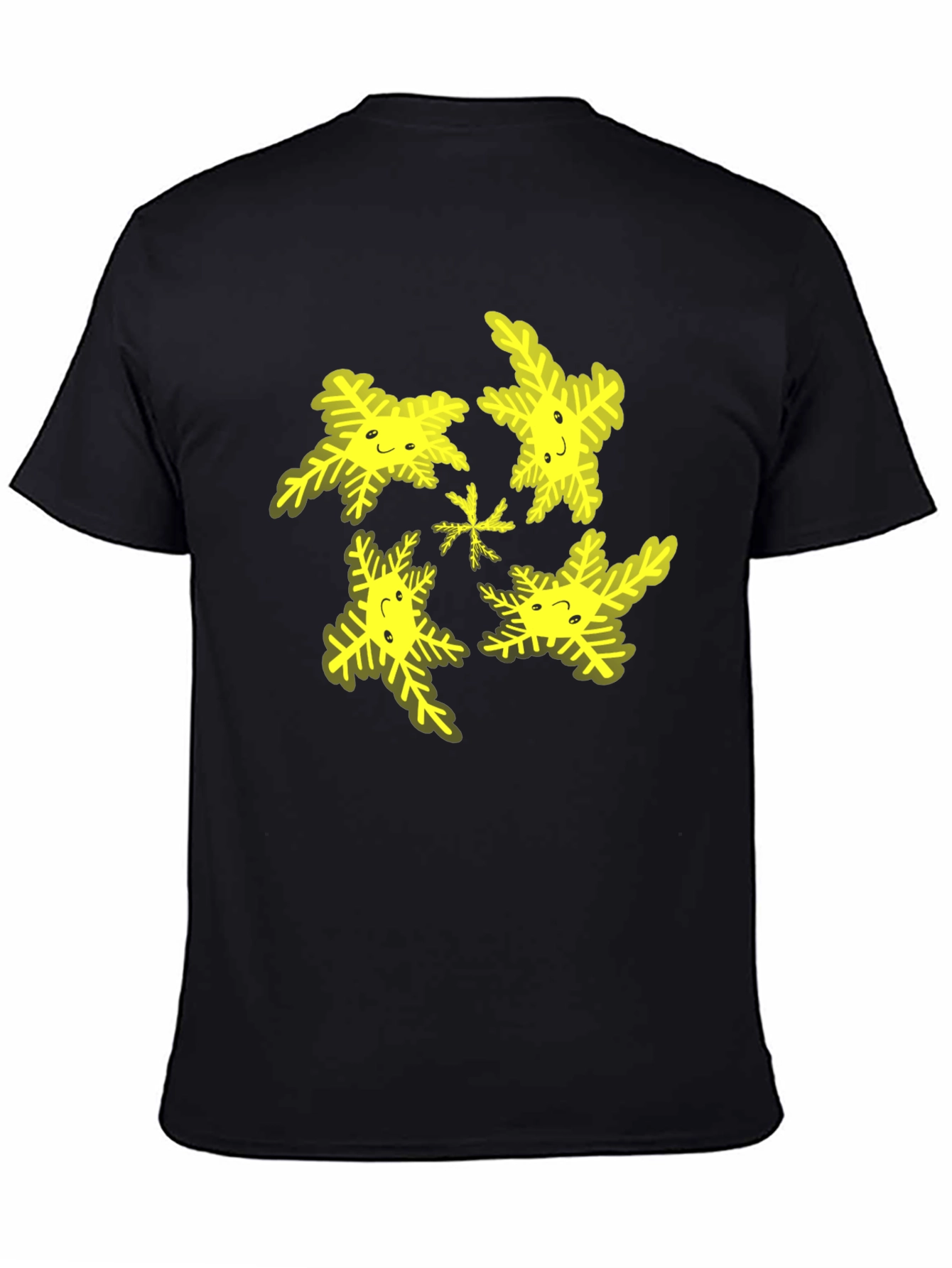 Cheerful Snowflake Pattern Black T-Shirt