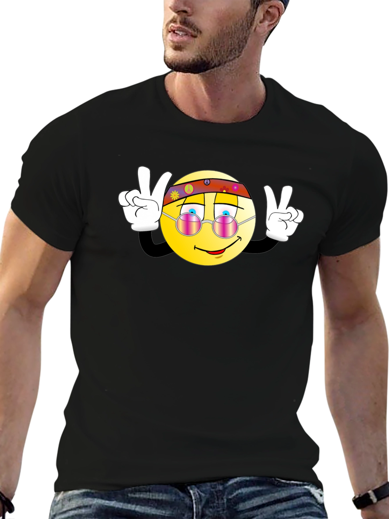 Hippie Smiley Face Peace Sign Graphic T-Shirt