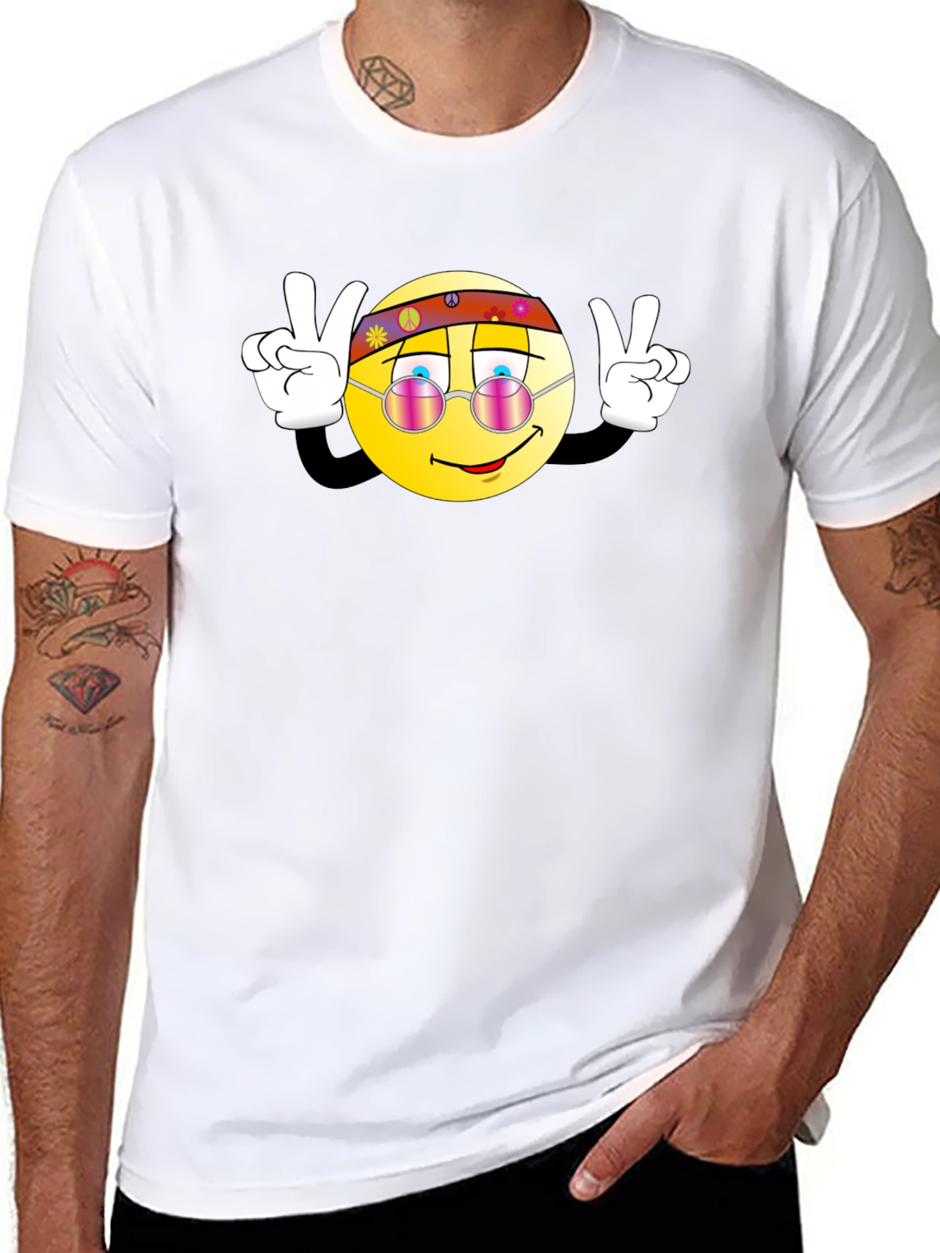 Hippie Smiley Face Peace Sign Graphic T-Shirt