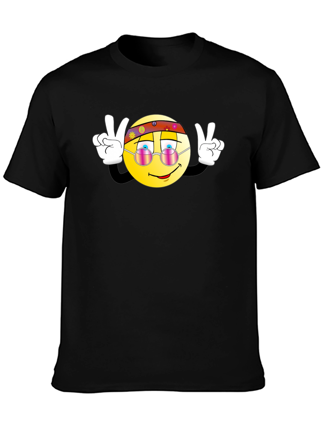 Hippie Smiley Face Peace Sign Graphic T-Shirt