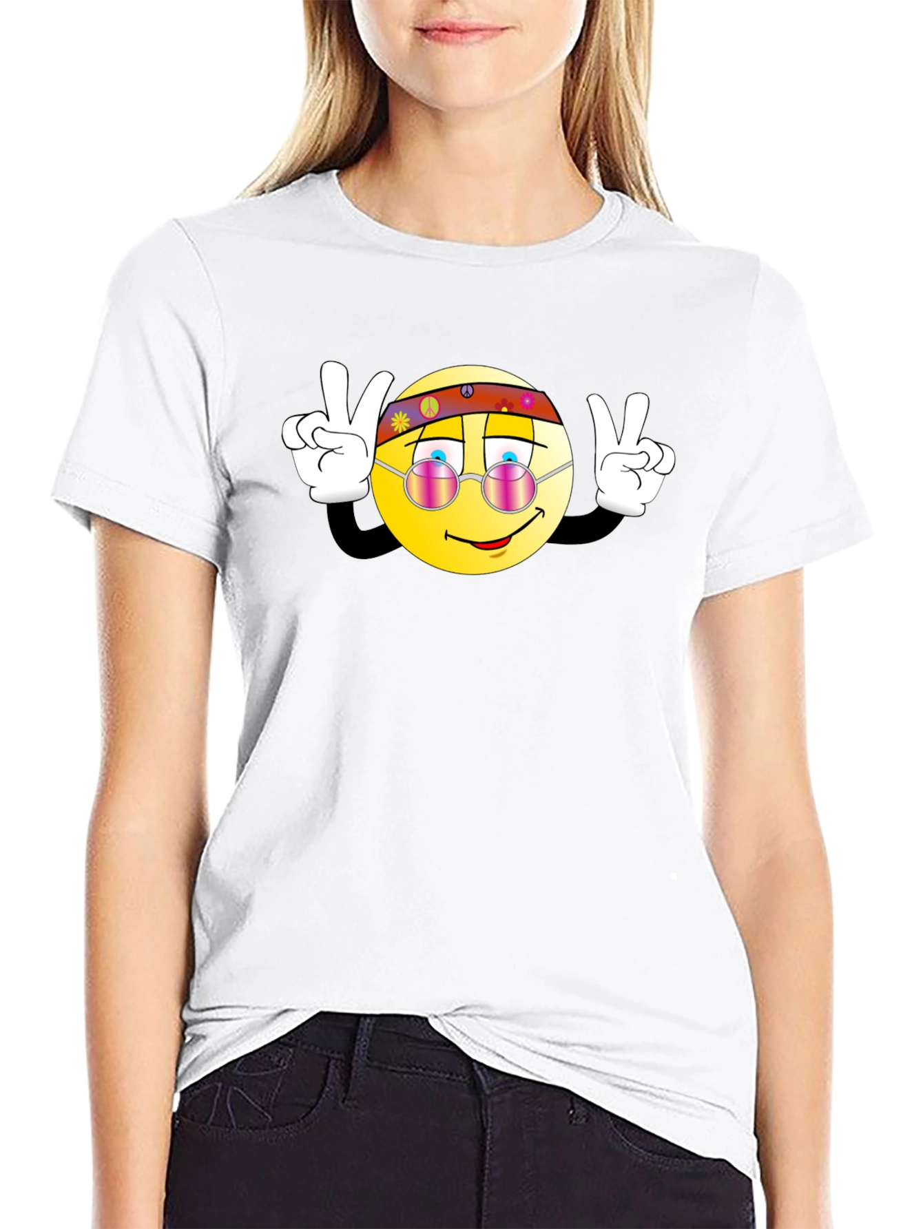 Hippie Smiley Face Peace Sign Graphic T-Shirt