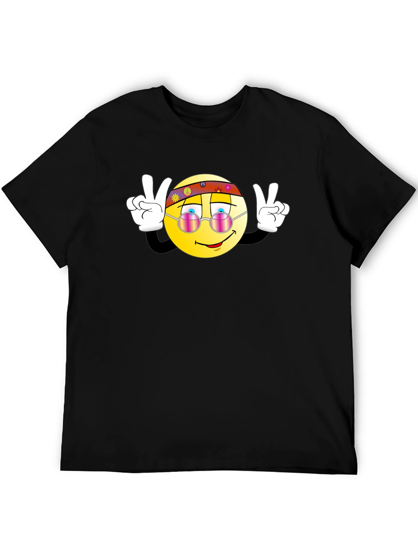 Hippie Smiley Face Peace Sign Graphic T-Shirt