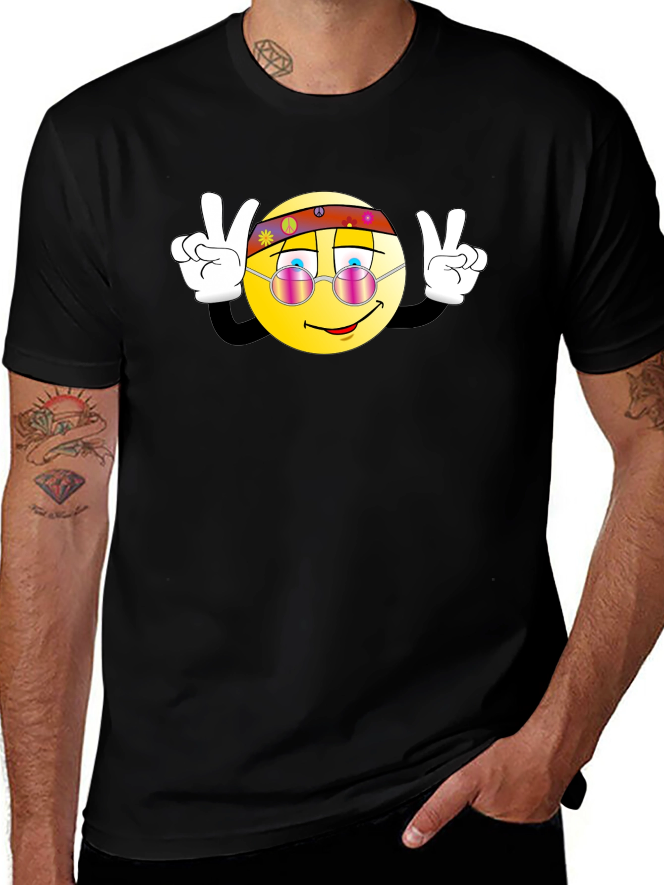 Hippie Smiley Face Peace Sign Graphic T-Shirt