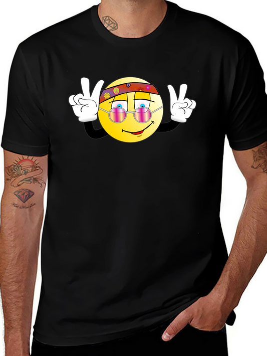 Hippie Smiley Face Peace Sign Graphic T-Shirt