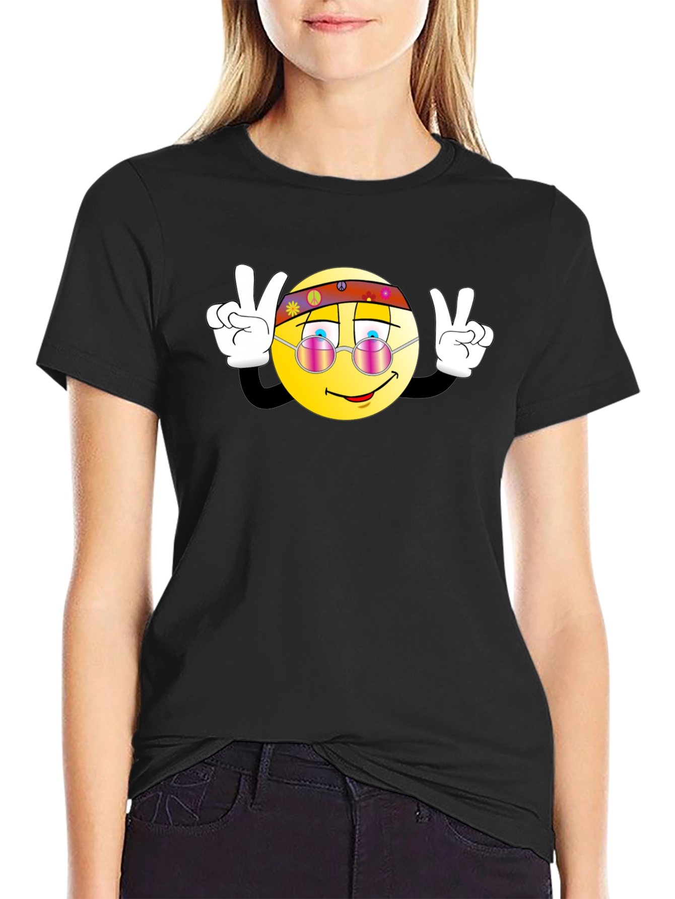 Hippie Smiley Face Peace Sign Graphic T-Shirt