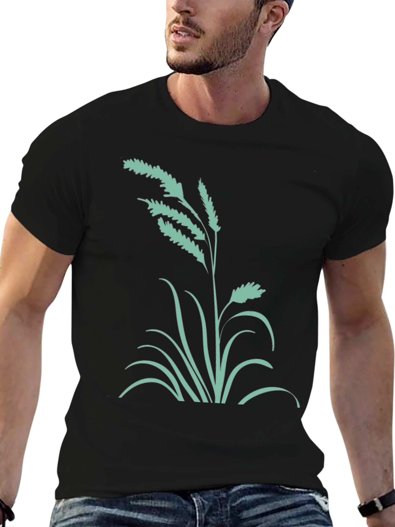 Black Tee with Floral Graphic Design