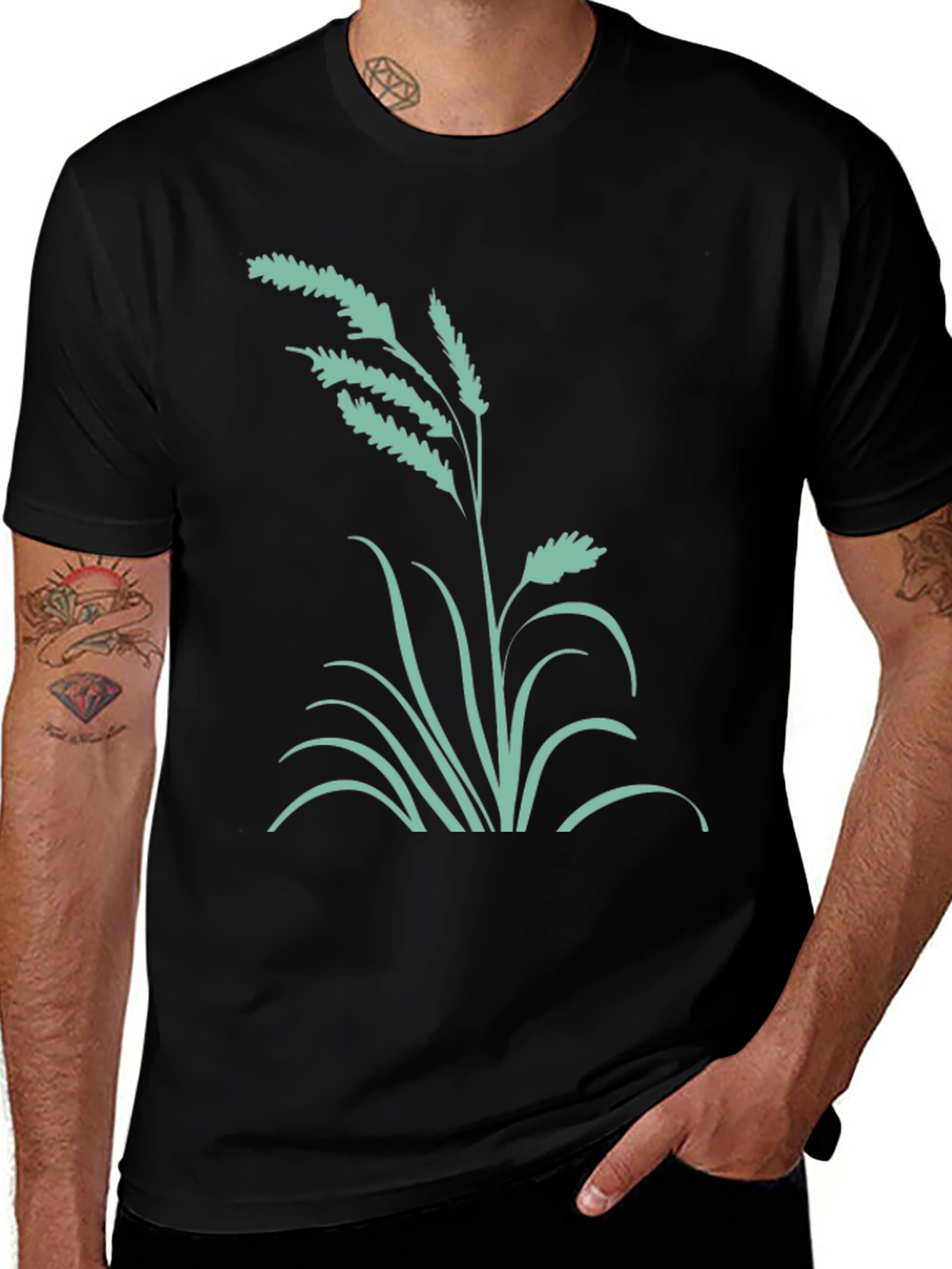Black Tee with Floral Graphic Design