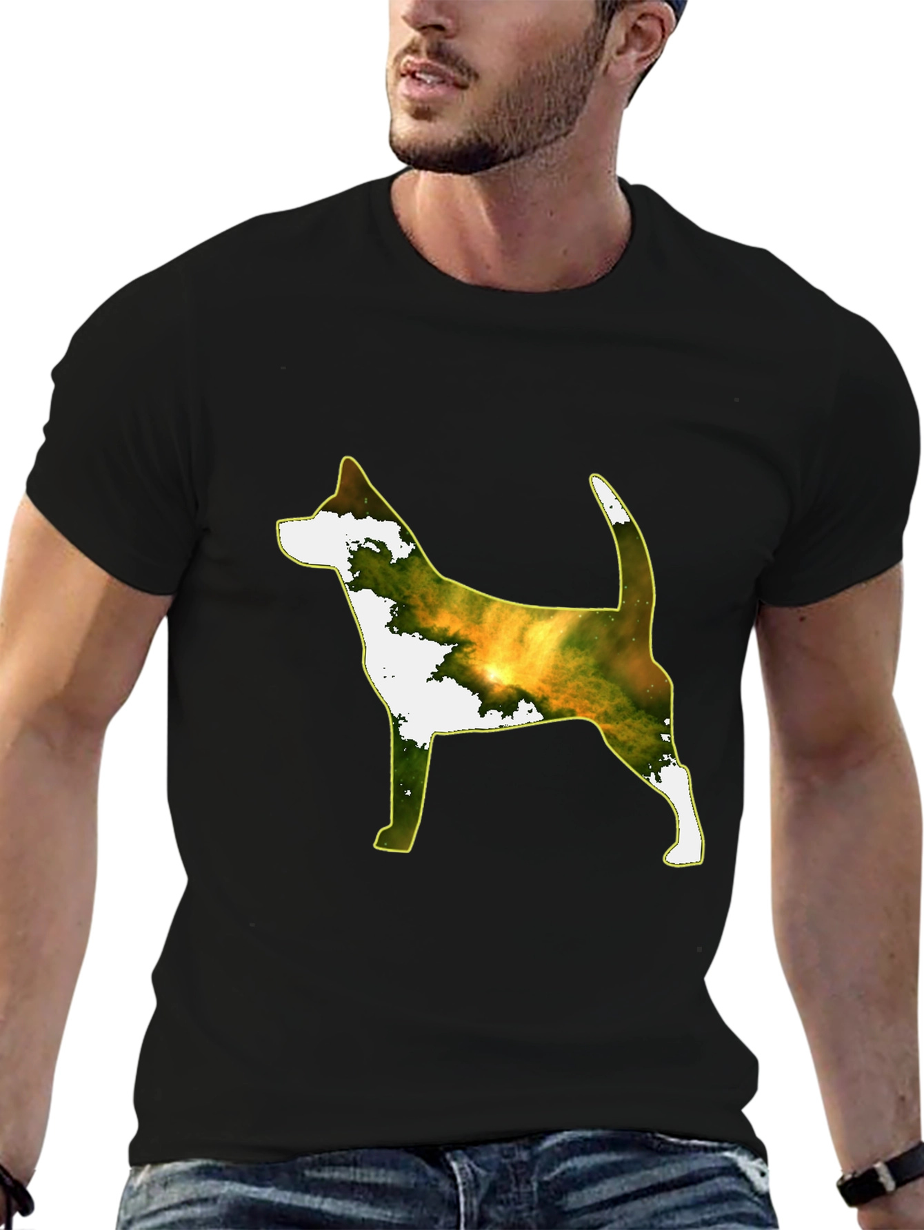 Dog Silhouette Galaxy Print Black Tee