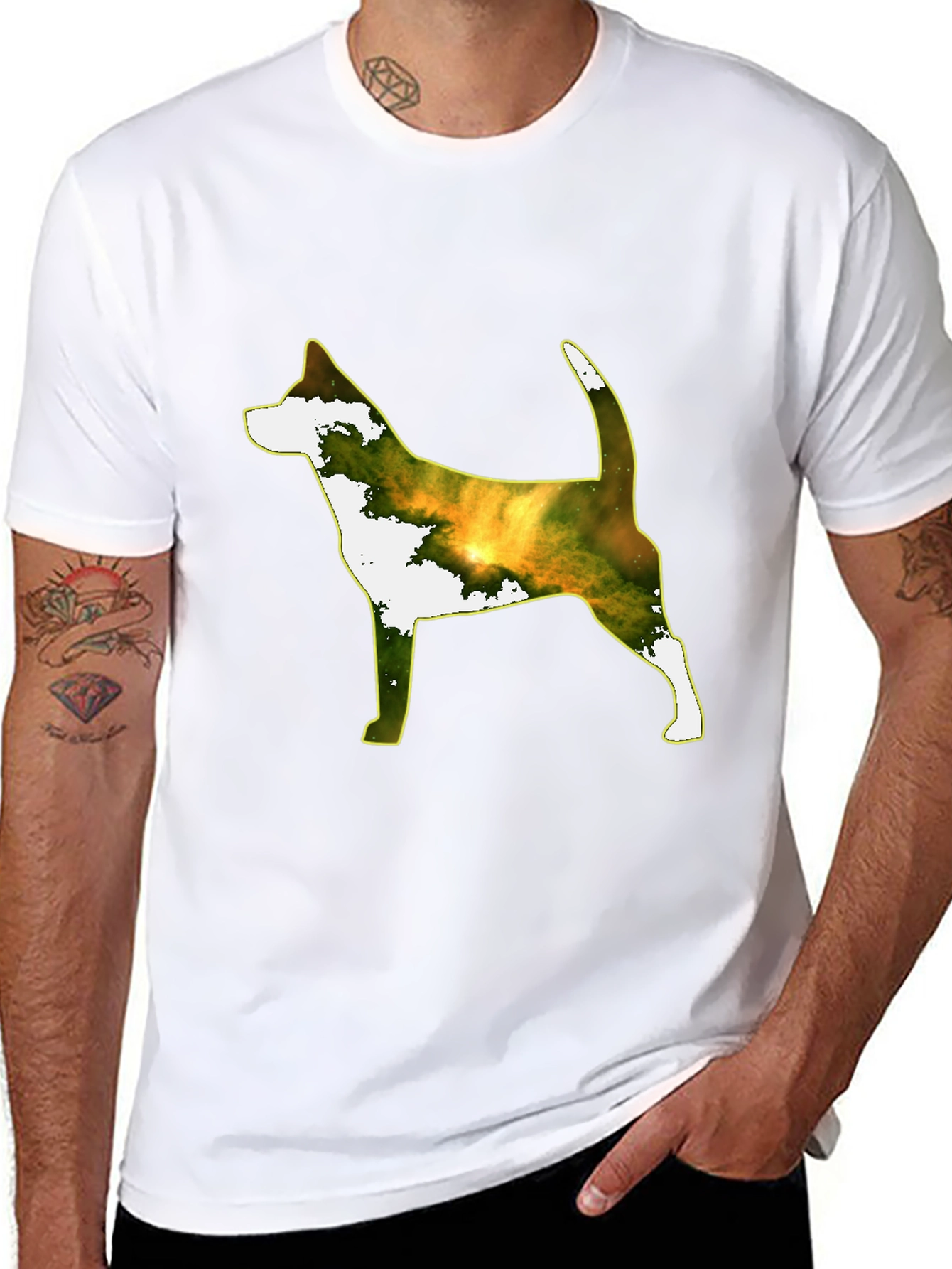 Dog Silhouette Galaxy Print Black Tee