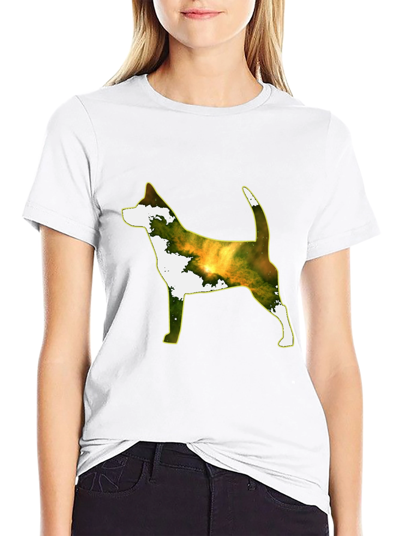 Dog Silhouette Galaxy Print Black Tee