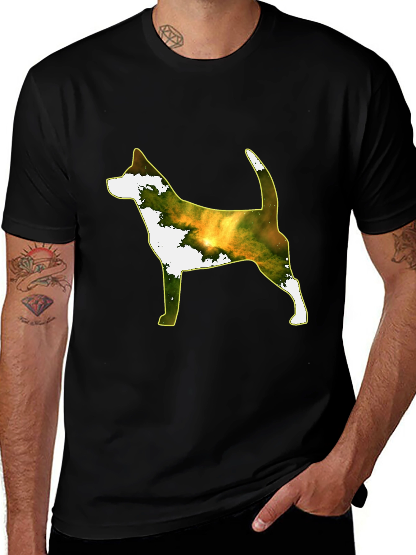Dog Silhouette Galaxy Print Black Tee