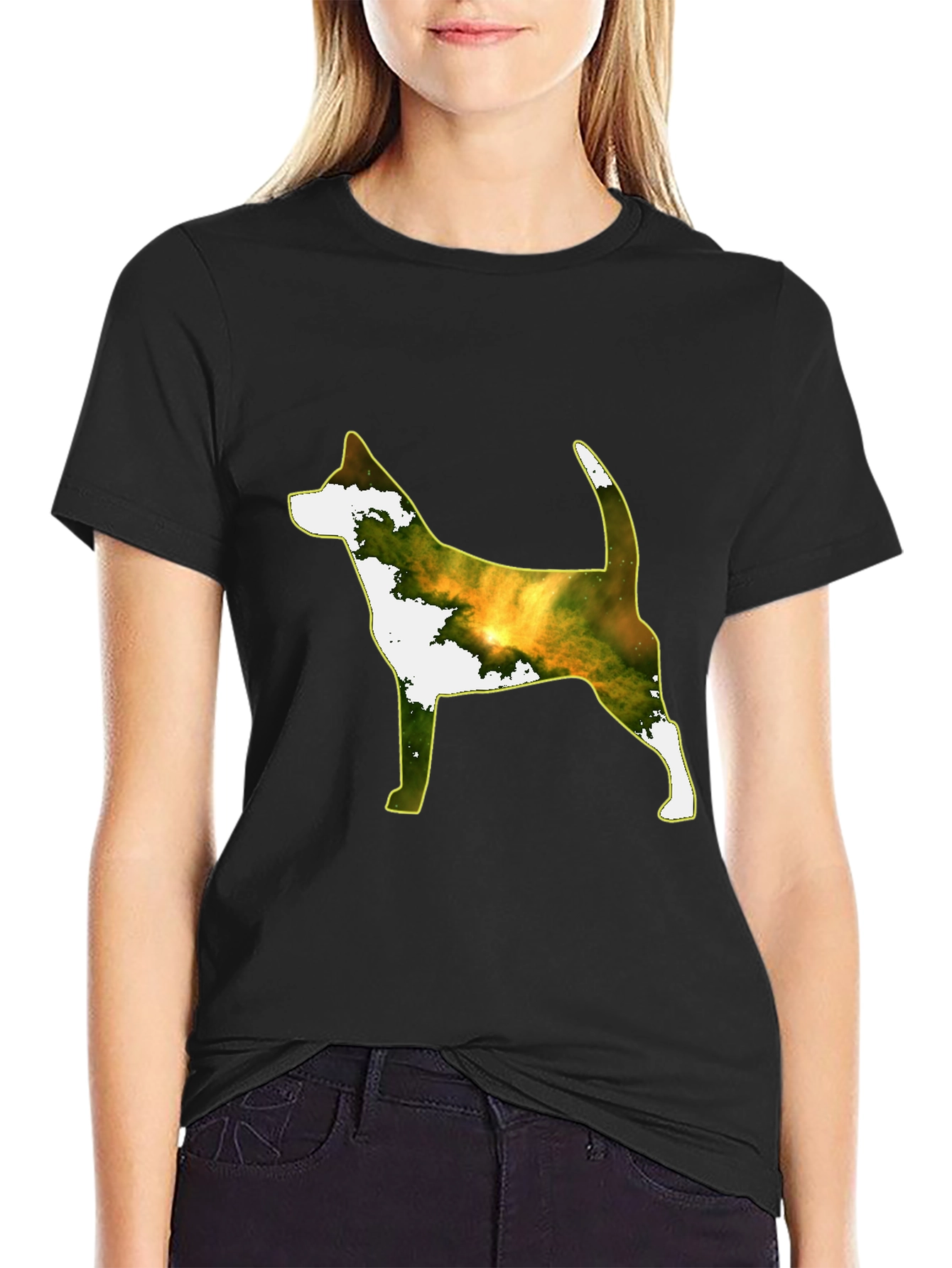 Dog Silhouette Galaxy Print Black Tee