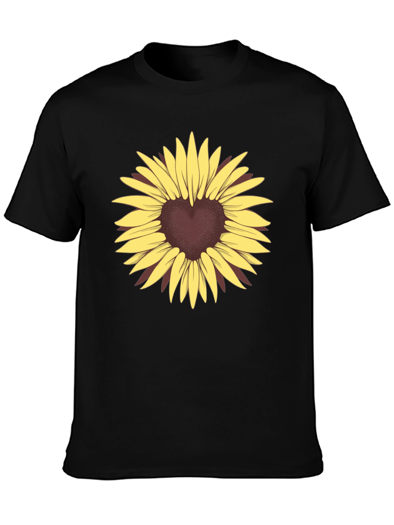 Heart Sunflower Graphic Tee - Black Casual T-Shirt