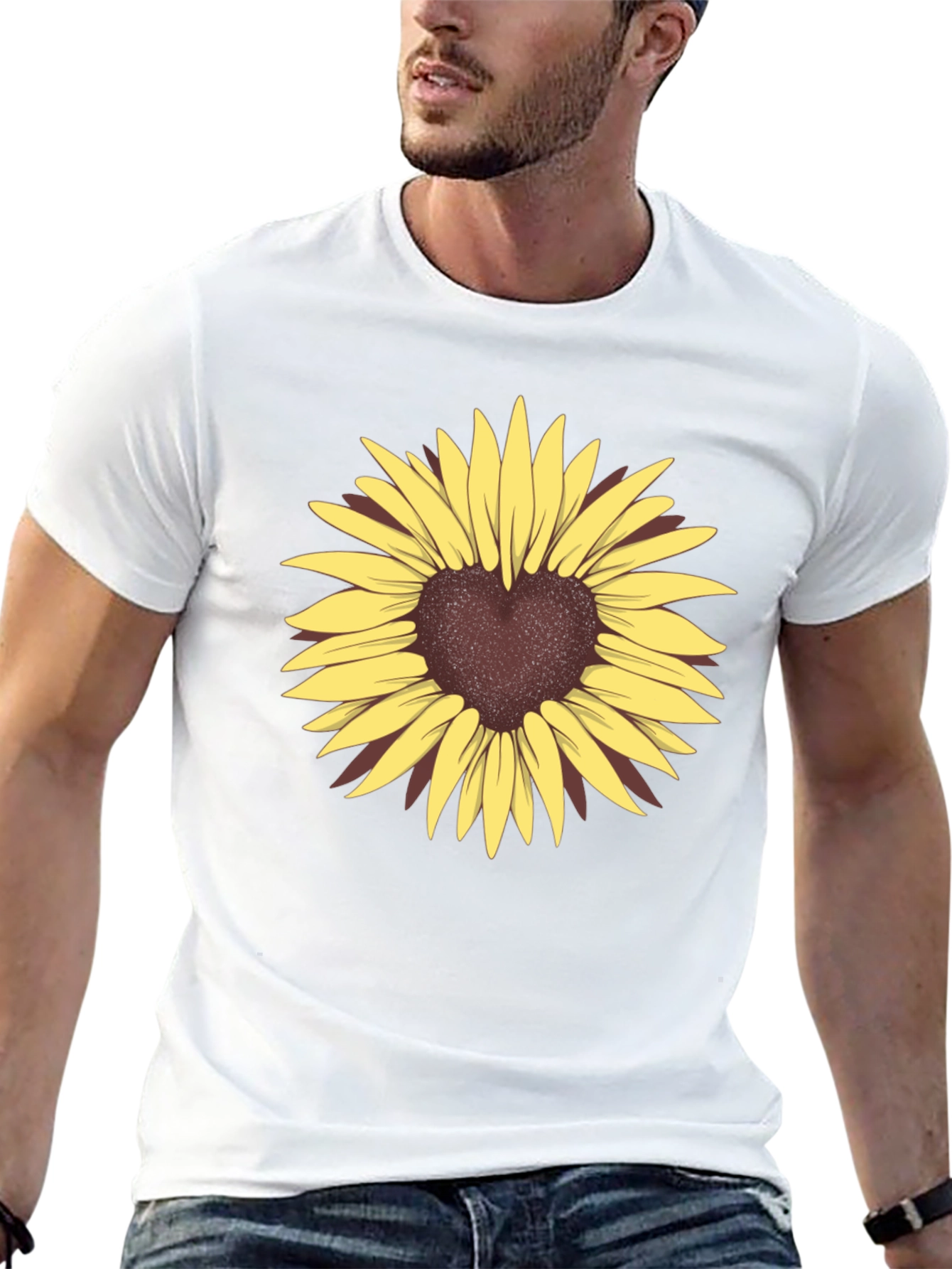 Heart Sunflower Graphic Tee - Black Casual T-Shirt
