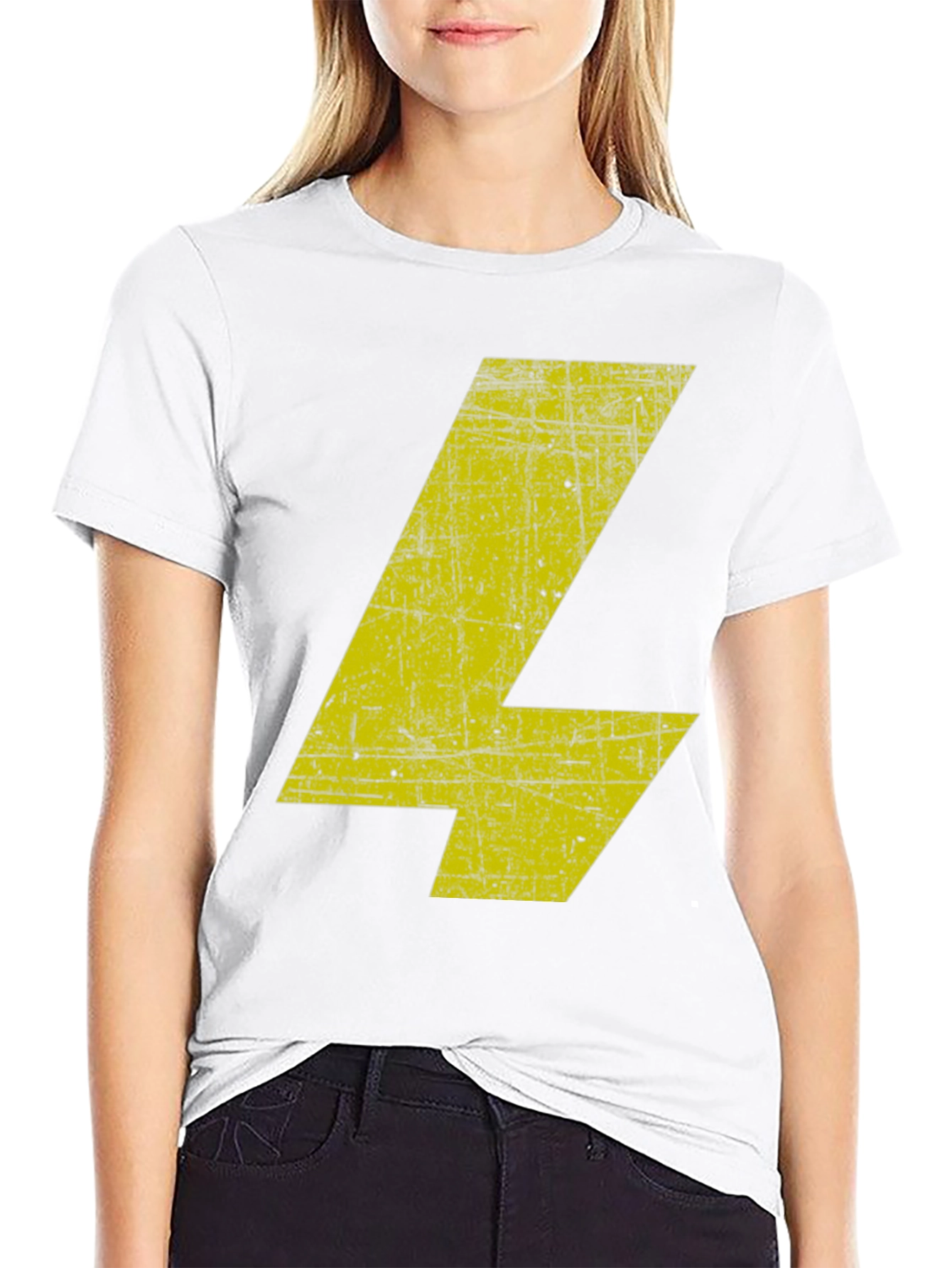 Distressed Yellow Bolt Graphic Black T-Shirt