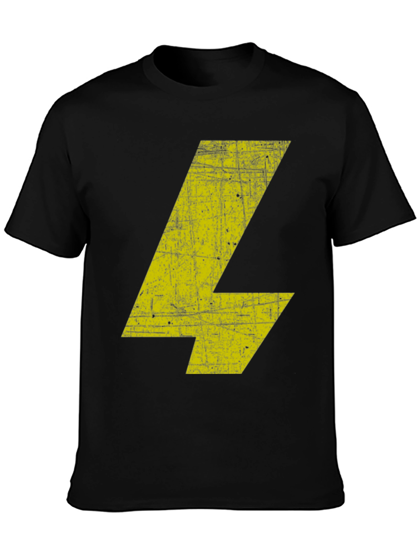Distressed Yellow Bolt Graphic Black T-Shirt