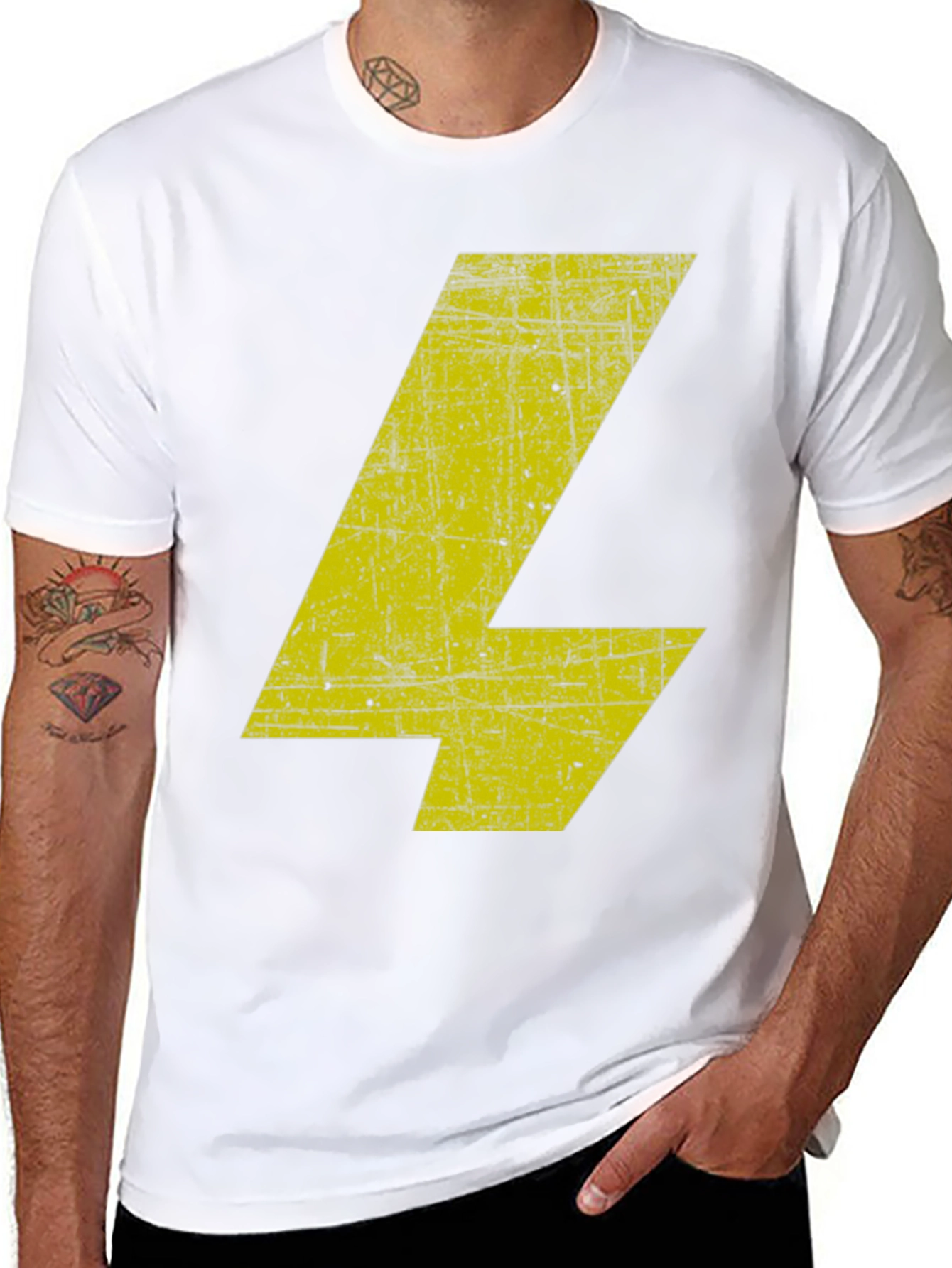 Distressed Yellow Bolt Graphic Black T-Shirt
