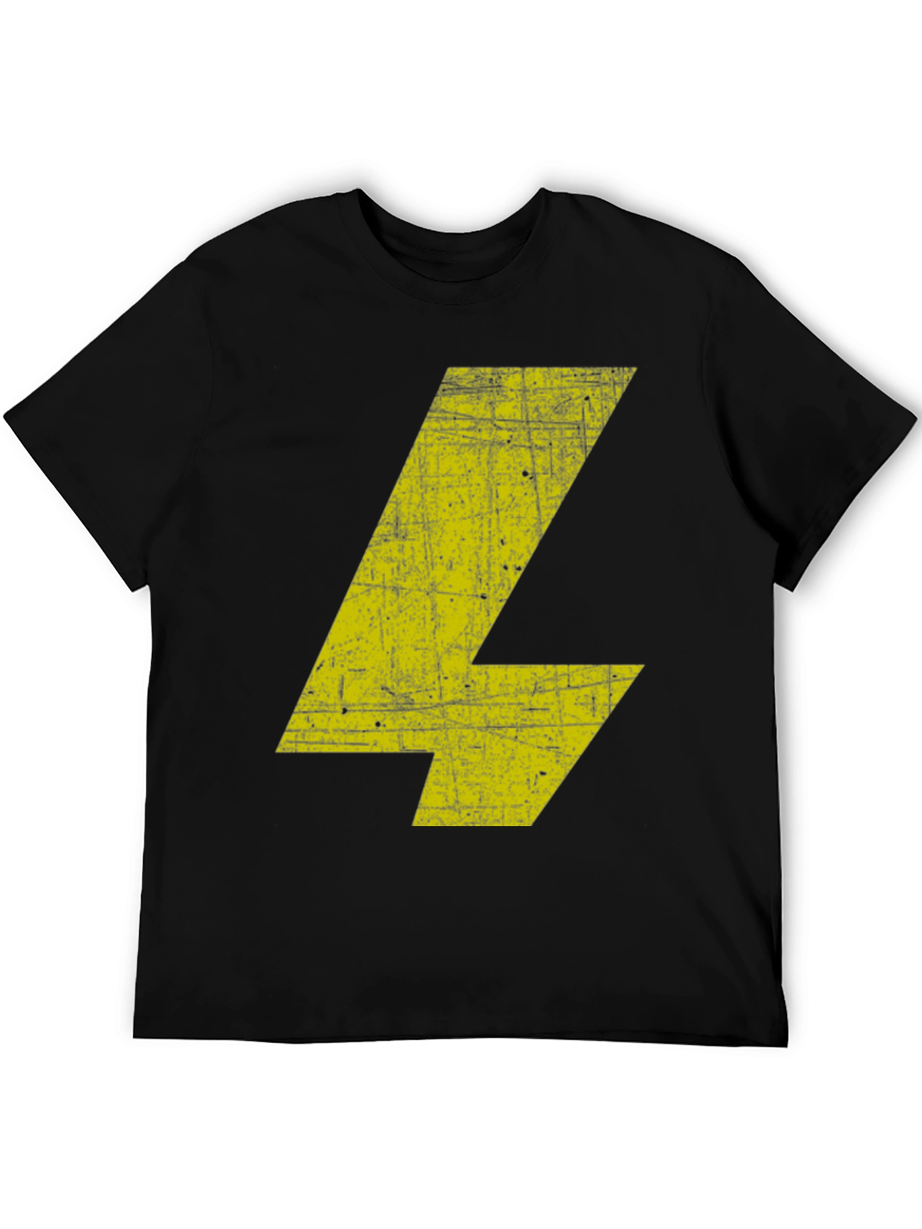 Distressed Yellow Bolt Graphic Black T-Shirt