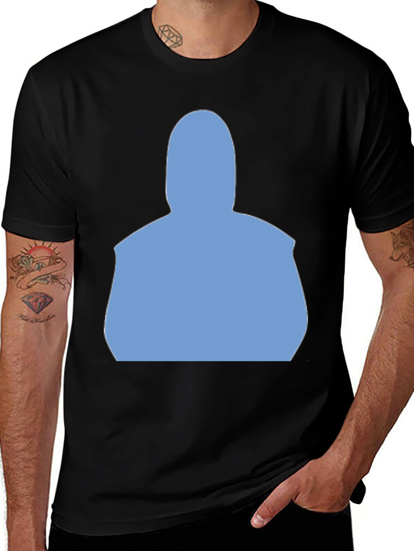 Modern Black T-Shirt with Light Blue Silhouette