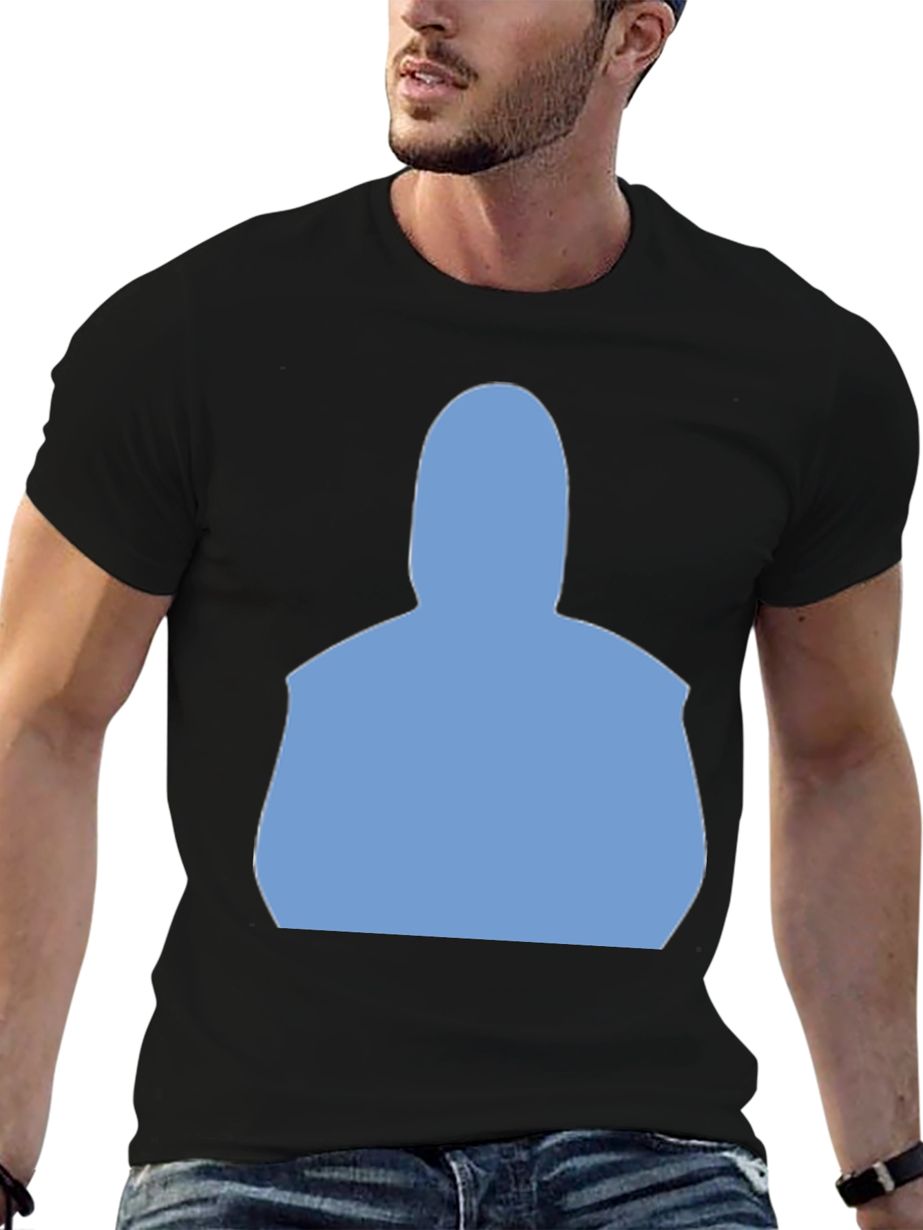 Modern Black T-Shirt with Light Blue Silhouette