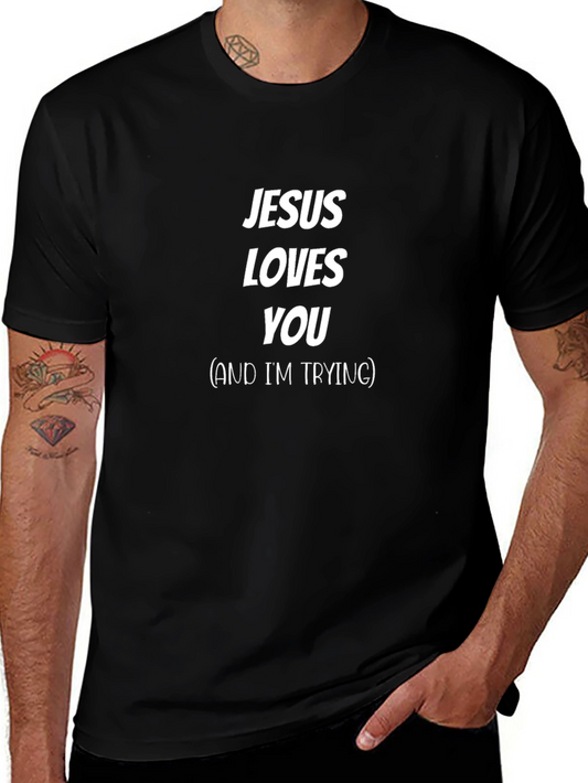 Jesus Loves You Mens Black Graphic Tee