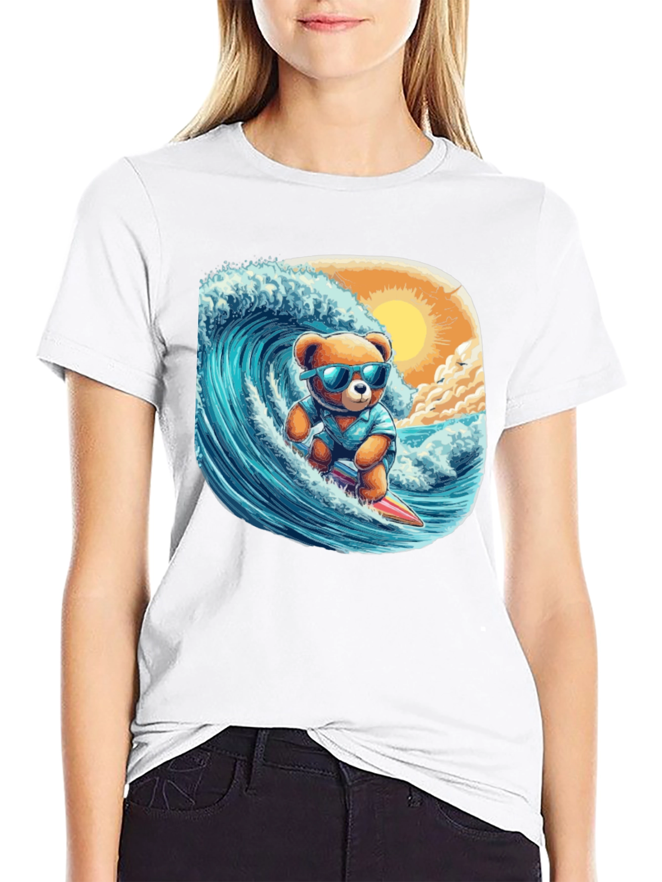 Surfing Bear Graphic Tee - Cool Summer Style