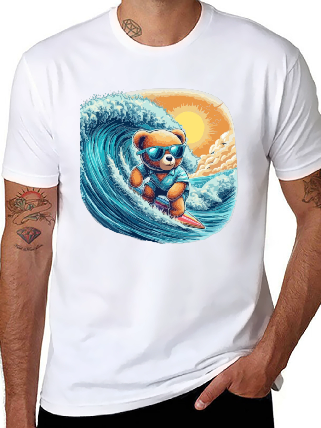Surfing Bear Graphic Tee - Cool Summer Style