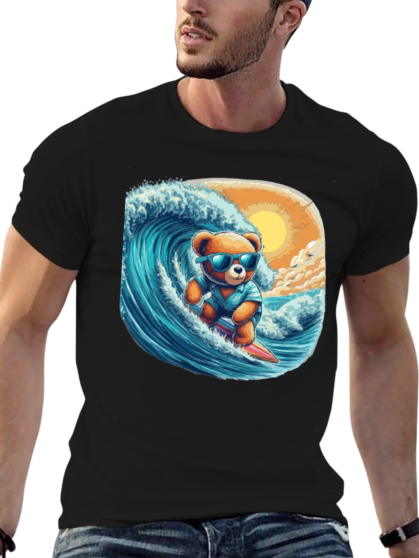 Surfing Bear Graphic Tee - Cool Summer Style