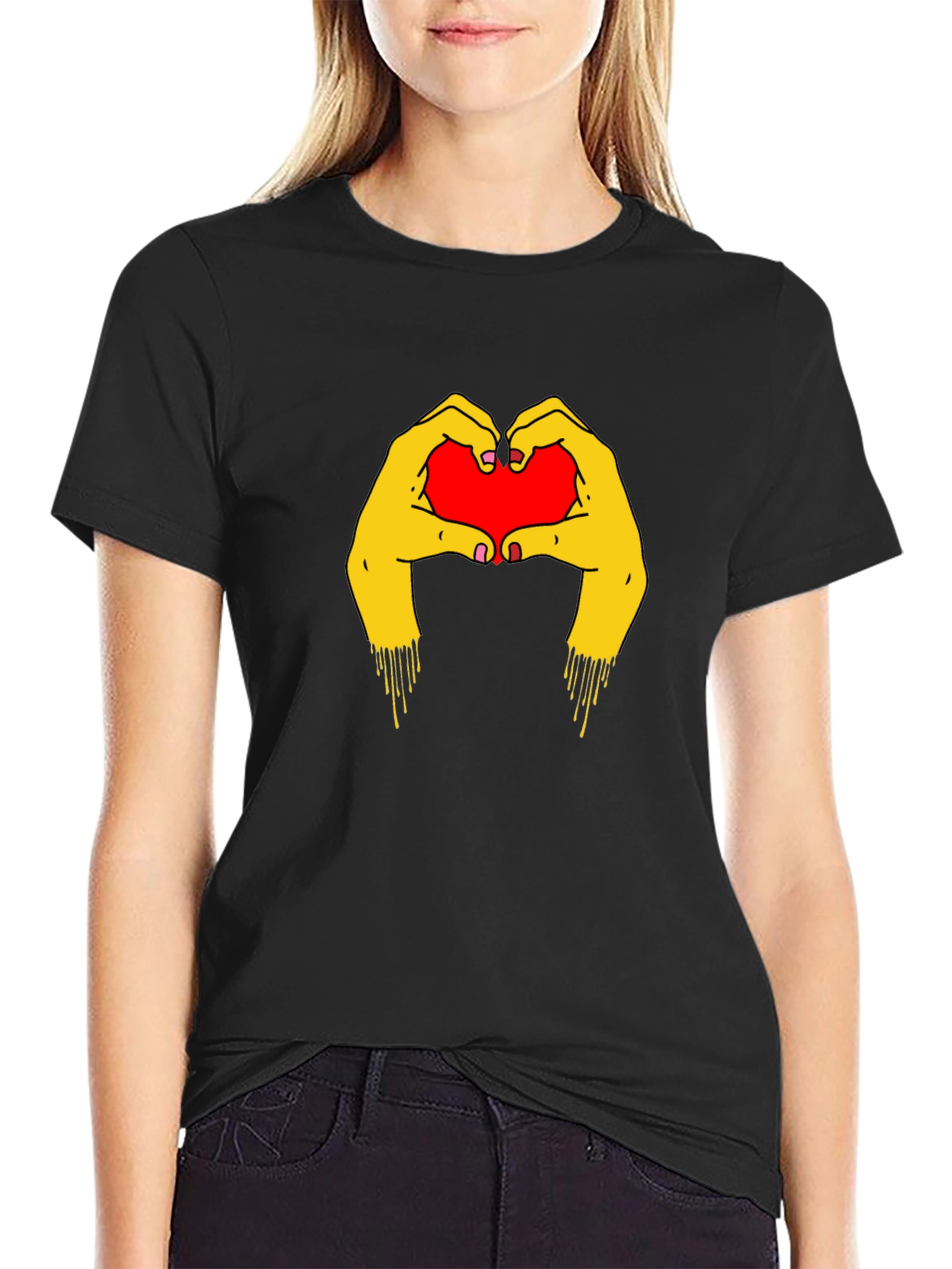 Heart Hands Graphic Tee - Trendy Black T-Shirt