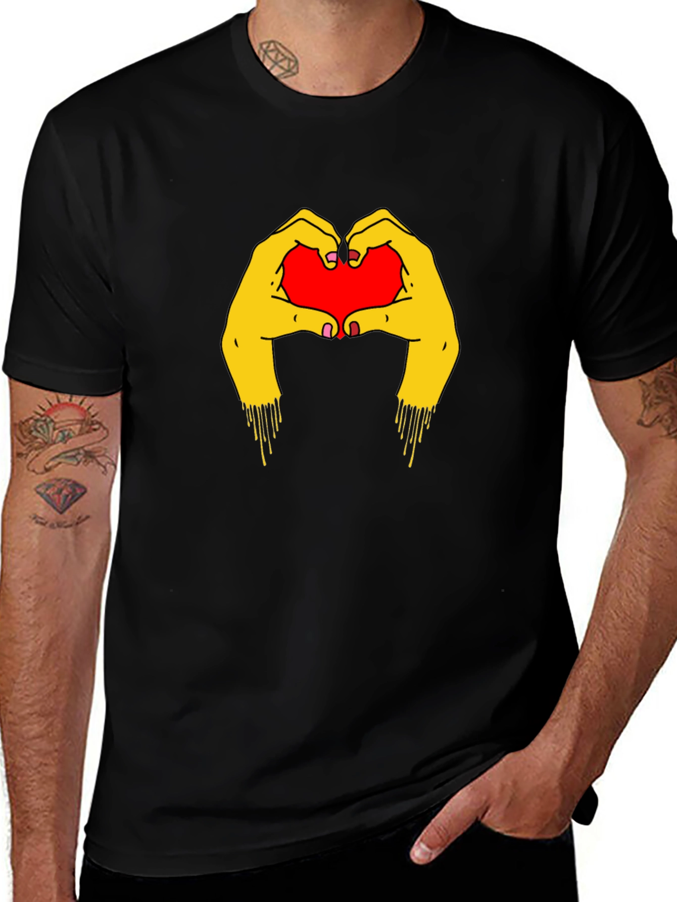 Heart Hands Graphic Tee - Trendy Black T-Shirt