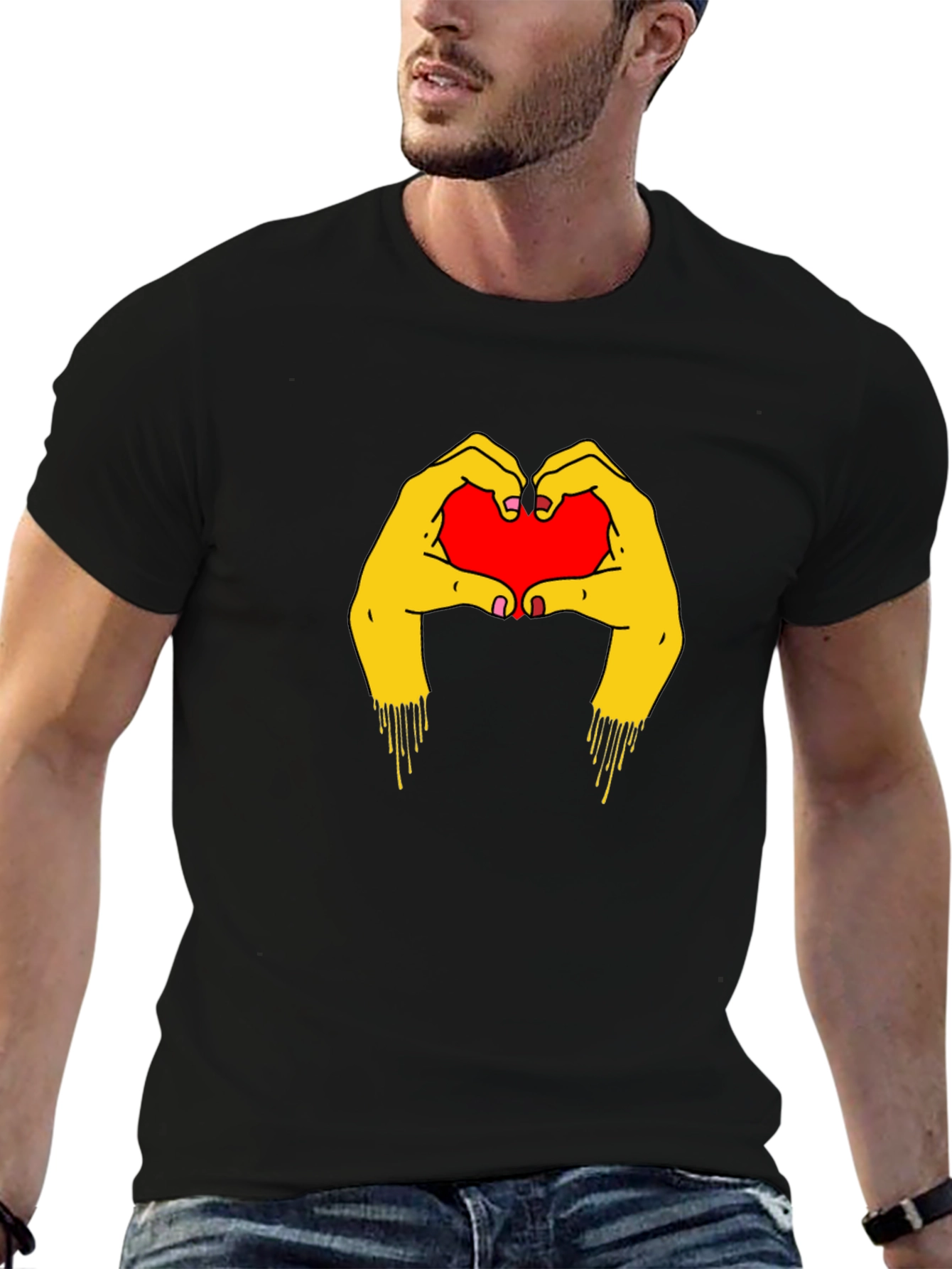 Heart Hands Graphic Tee - Trendy Black T-Shirt