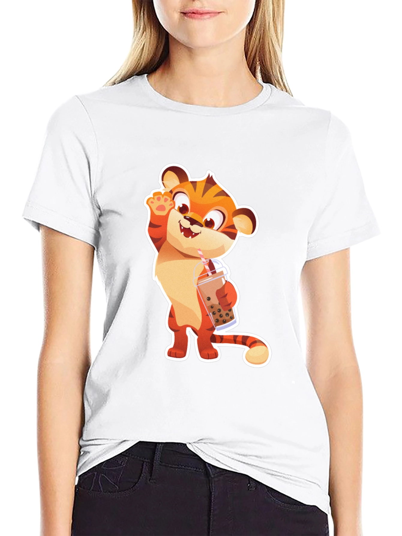 Cute Tiger Boba Tea Graphic T-Shirt
